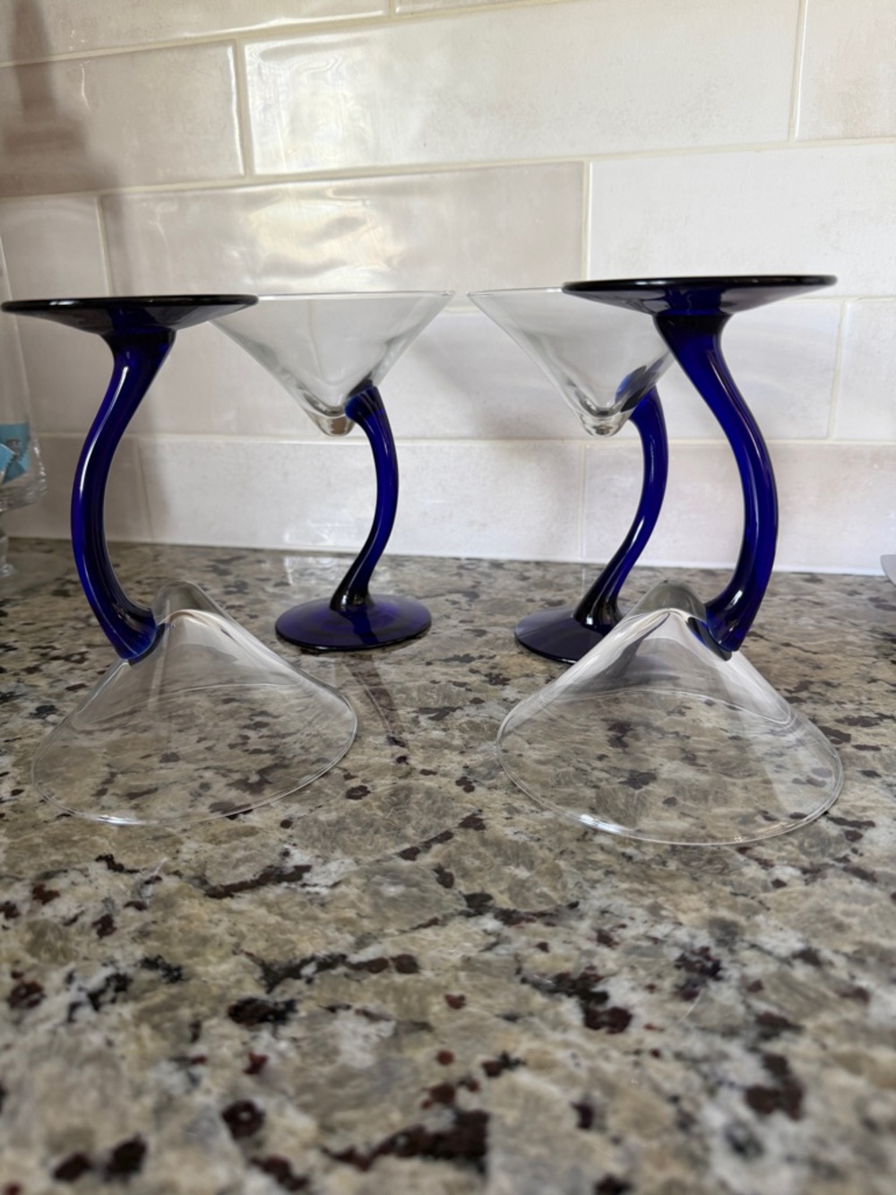Set of 4 Curved Stem Cobalt Blue Martini Glasses